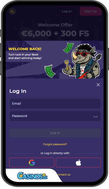 Spinorhino Casino Login from Mobile