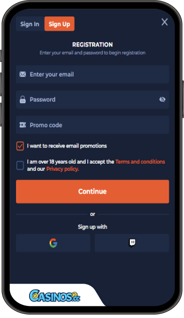 Velwins Casino Login from Mobile