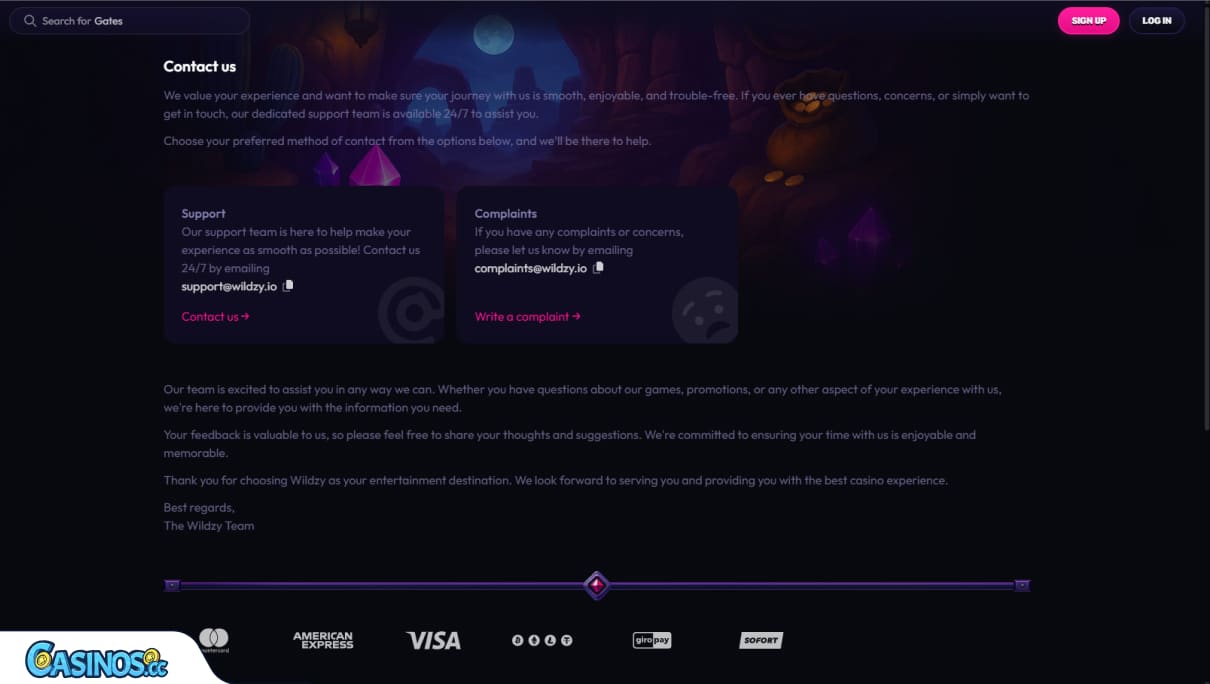 Wildzy Casino Support