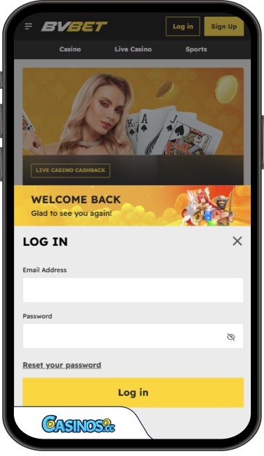 BVBet Casino Login from Mobile