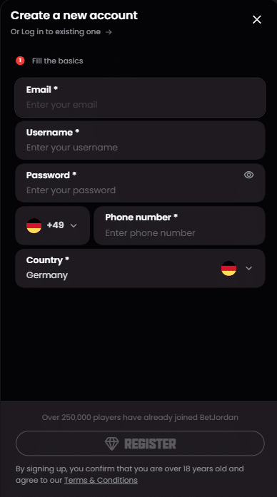 BetJordan Casino Sign Up