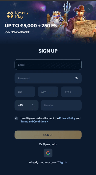 ReveryPlay Casino Sign Up