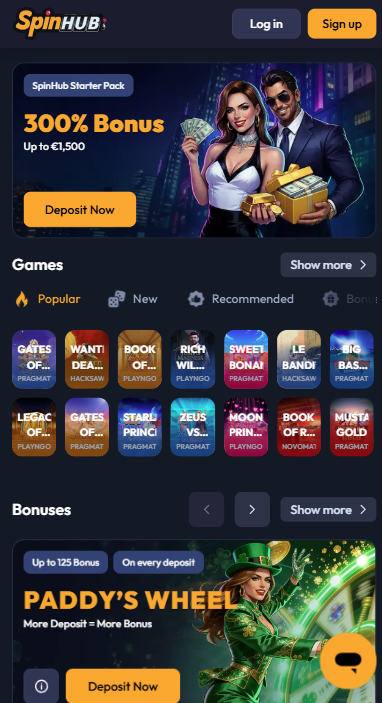 SpinHub Casino Lobby