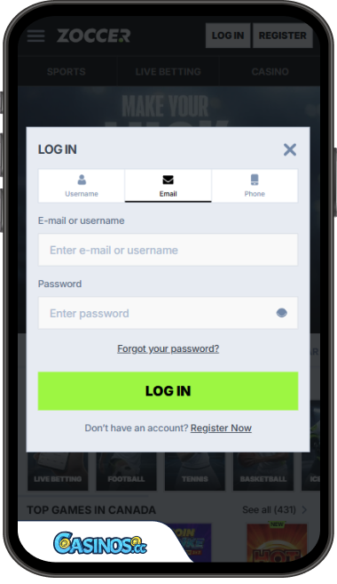 Zoccer Casino Login from Mobile