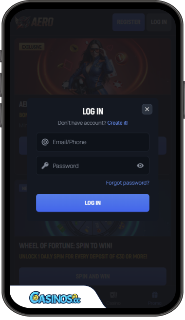 AeroBet Casino Login from Mobile