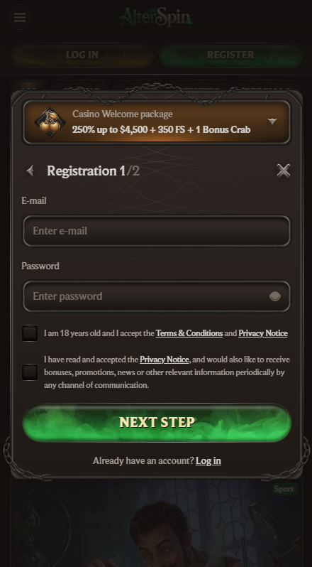 AlterSpin Casino Sign Up