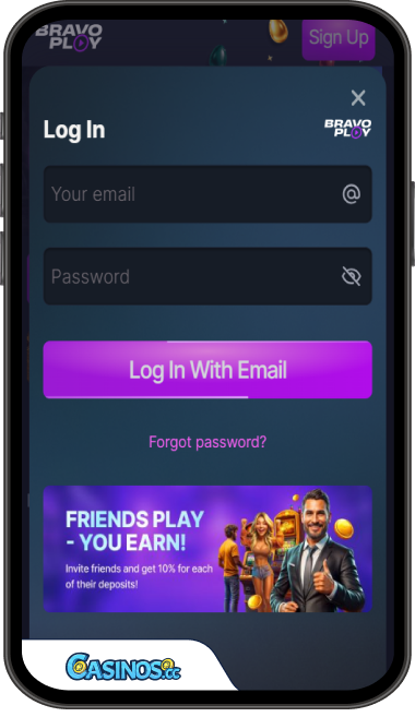 BravoPlay Casino Login from Mobile