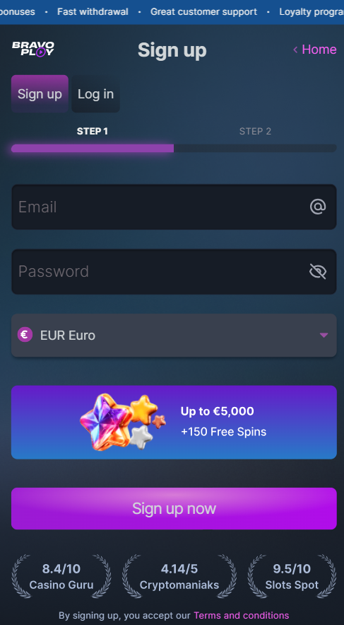 BravoPlay Casino Sign Up