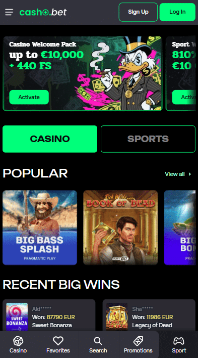 Casho Bet Casino Lobby