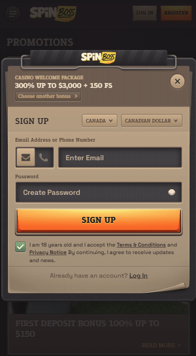 SpinBoss Casino Sign Up
