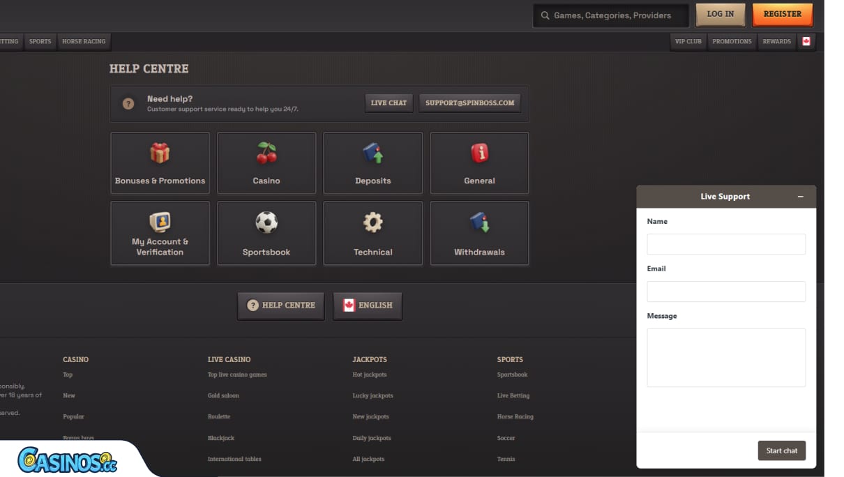 SpinBoss Casino Support