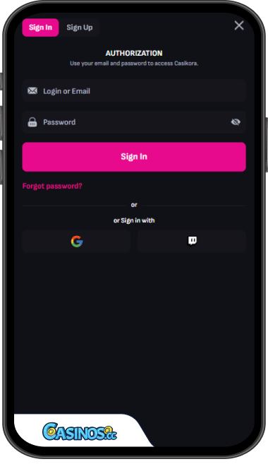 CasiKora Casino Login from Mobile
