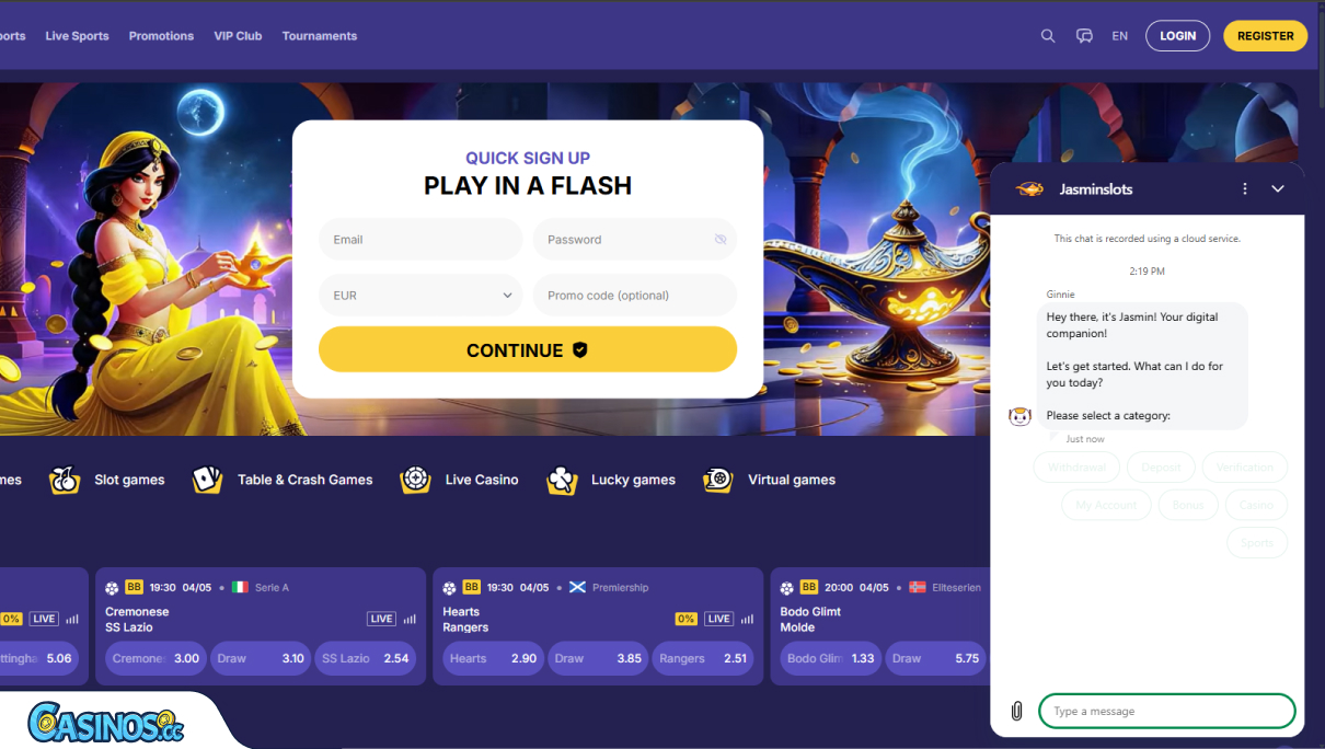 JasminSlots Casino Support