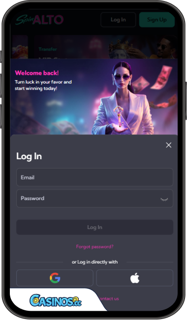 SpinAlto Casino Login from Mobile