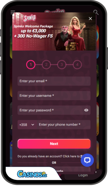 Spinko Casino Login from Mobile