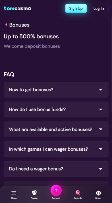 TomCasino Bonuses