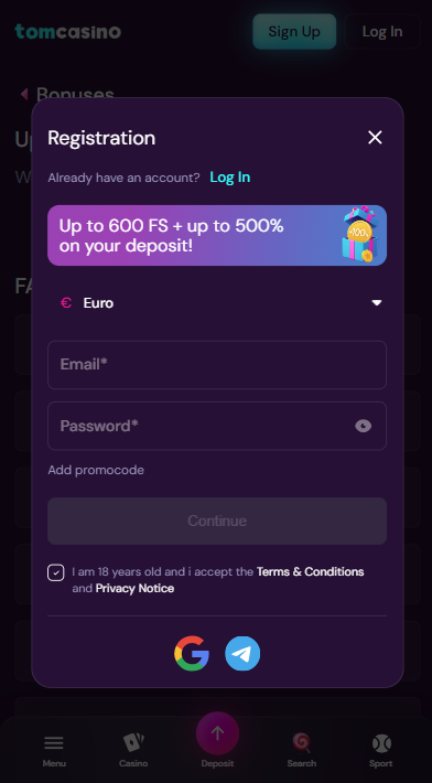 TomCasino Sign Up