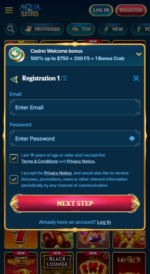 AquaSpins Casino Sign Up
