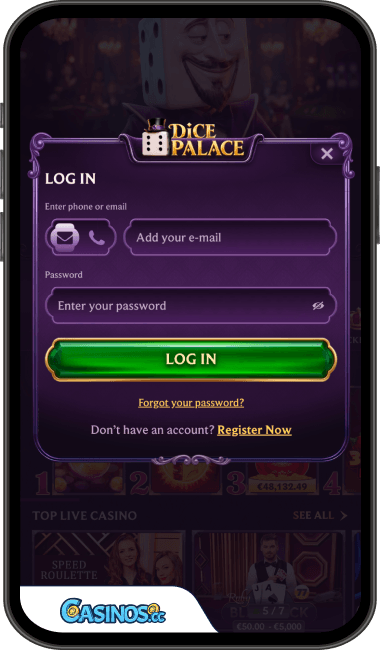 Dice Palace Casino Login from Mobile