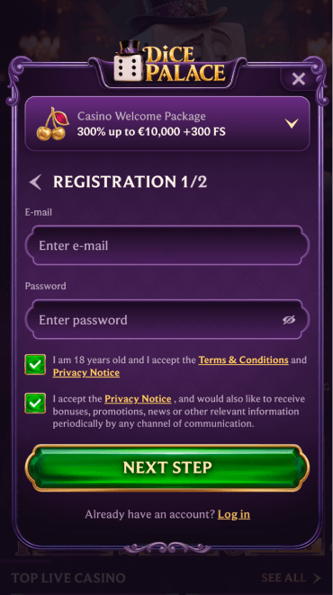 Dice Palace Casino Sign up