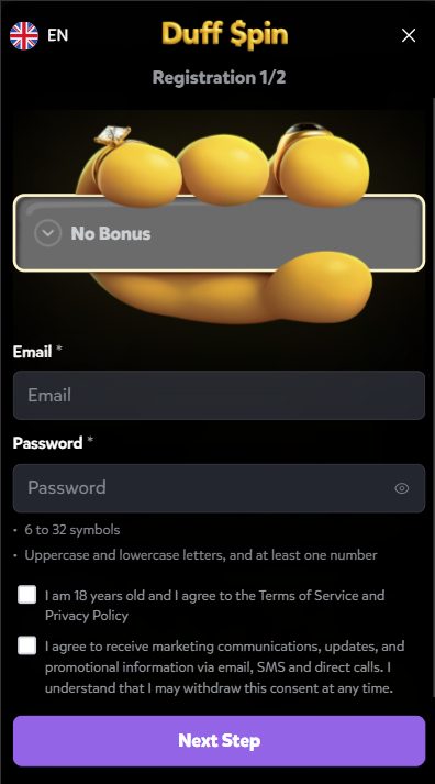 DuffSpin Casino Sign Up