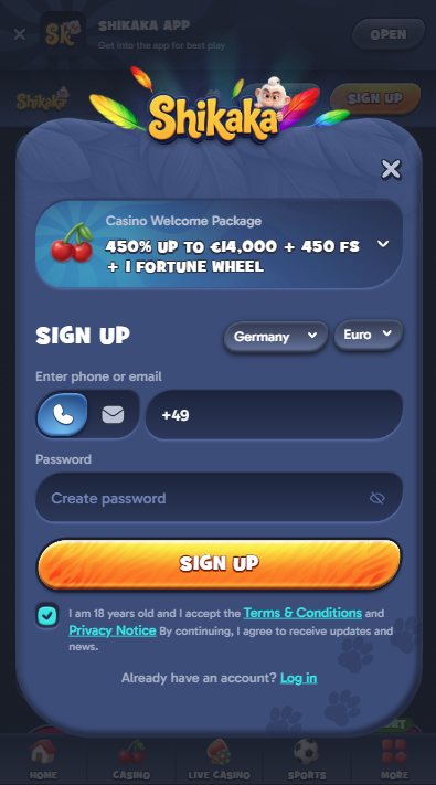 Shikaka Casino Sign Up
