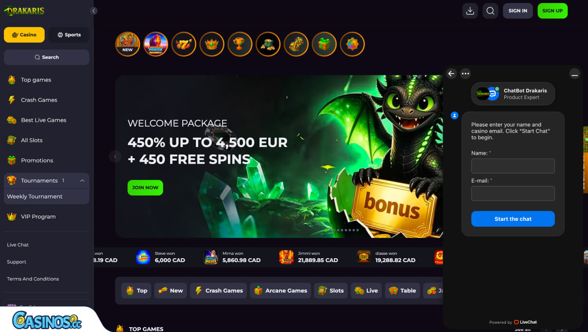 Drakaris Casino Support.
