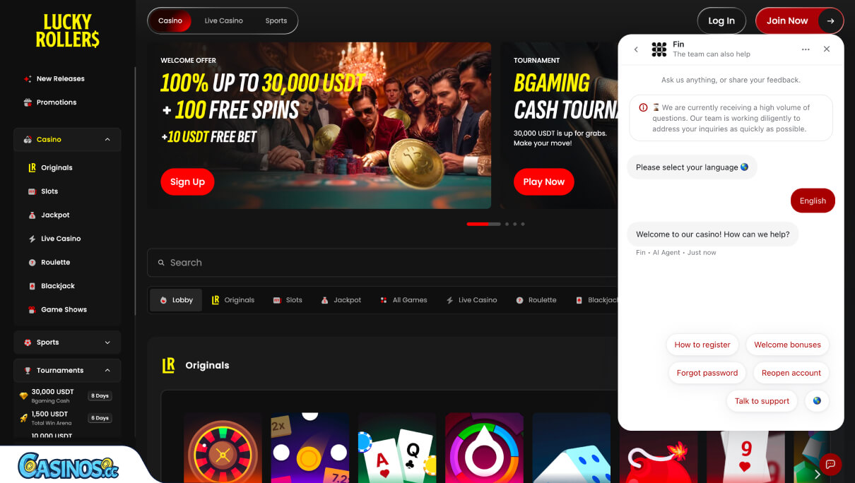 Lucky Rollers Casino Support