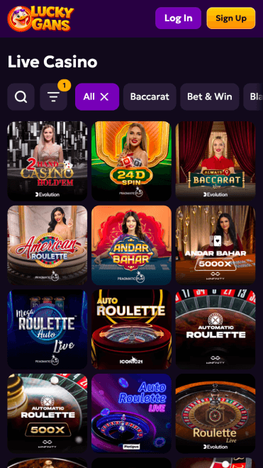 LuckyGans Casino Live Games