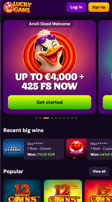 LuckyGans Casino Lobby