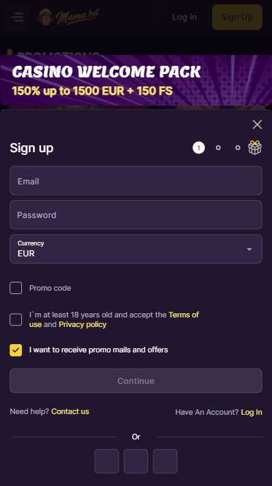MamaBet Casino Sign Up