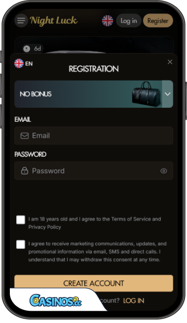 Night Luck Casino Login from Mobile