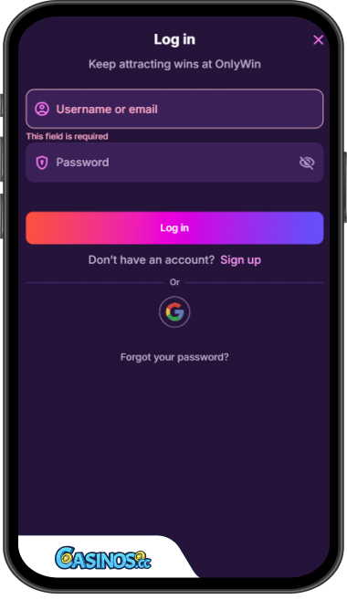 Onlywin Casino Login from Mobile