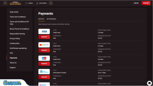 WinKingdom Casino Payments