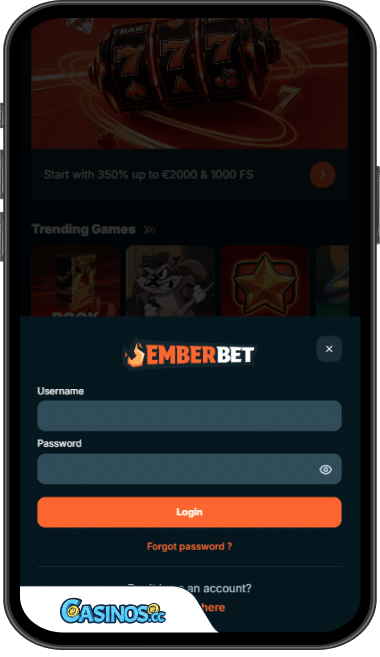 EmberBet Casino Login from Mobile