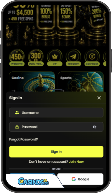 Jasino Casino Login from Mobile