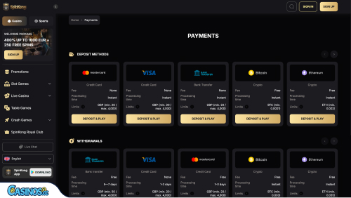 SpinKong Casino Payments