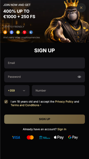 SpinKong Casino Sign up