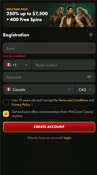 WinCrown Casino Sign Up
