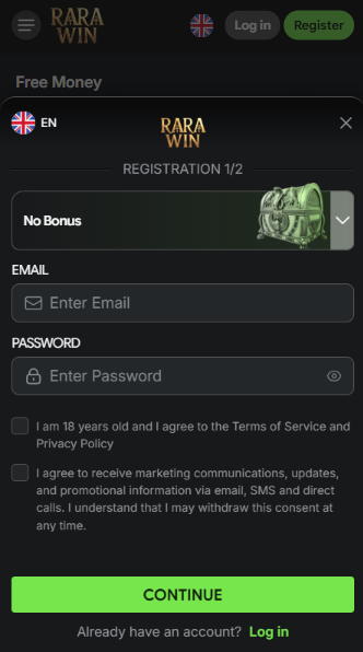 RaraWin Casino Sign Up